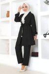 Siyah İkili Taş Detaylı Tesettür Takım