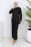 Siyah İkili Taş Detaylı Tesettür Takım