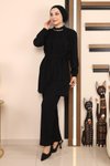 Siyah İkili Zincir Detaylı Tesettür Takım