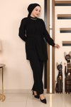 Siyah İkili Zincir Detaylı Tesettür Takım
