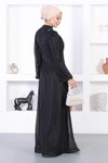 Siyah İncili Dantelli Simli Tesettür Abiye Elbise