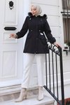 Siyah Kapüşonlu Fermuarlı Tesettür Mont