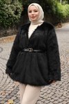 Siyah Kemerli Kürklü Ceket