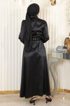 Siyah Saten Drapeli Tesettür Abiye Elbise