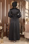 Siyah Saten Tüy Detaylı Tesettür Abiye Elbise