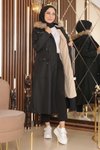 Siyah Şerit Detaylı Tesettür Mont