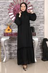 Siyah Şifon Dantel Detaylı Tesettür Abiye Elbise