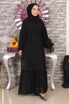 Siyah Şifon Dantel Detaylı Tesettür Abiye Elbise