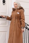 Taba Kapüşonlu Arma Detaylı Tesettür Mont