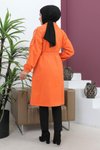 Turuncu Kaşe Düğme Detaylı Tesettür Kaban
