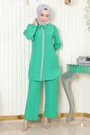 Yeşil İkili Taş Detaylı Tesettür Takım