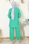 Yeşil İkili Taş Detaylı Tesettür Takım