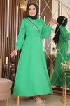 Yeşil Taş Püsküllü Tesettür Elbise