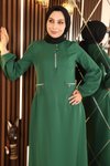 Zümrüt Fermuar Detaylı Tesettür Elbise
