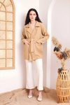 Camel Oversize Salaş Kuşaklı Ceket Yaka Tesettür Kaban