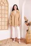 Camel Oversize Salaş Kuşaklı Ceket Yaka Tesettür Kaban