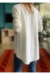 Ekru Asimetrik Salaş Şal Yaka Düğme Detaylı Hırka