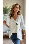 Ekru Asimetrik Salaş Şal Yaka Düğme Detaylı Hırka