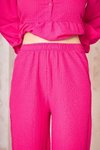 Fuşya Gofre Büzgülü Balon Kol Beli Lastikli Cepli Tesettür Takım