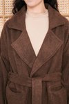Kahverengi Oversize Astarsız Kuşaklı Tesettür Kaban