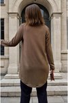 Kahverengi Salaş Uzun Asimetrik Kesim Düğmeli Hırka