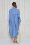Mavi Yarasa Kol Keten Karışımlı Gömlek Tunik