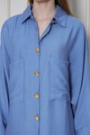 Mavi Yarasa Kol Keten Karışımlı Gömlek Tunik