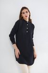 Siyah Muslin Hakim Yaka Cepli Yazlık Tunik