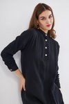 Siyah Muslin Hakim Yaka Cepli Yazlık Tunik