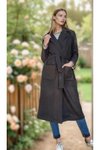 Siyah Uzun Astarsız Kuşaklı Şal Yaka Kaşe Kaban