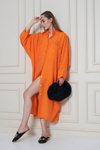 Turuncu Oversize Keten Karışımlı Yarasa Kol Tesettür Tunik