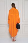 Turuncu Oversize Keten Karış ımlı Yarasa Kol Tesettür Tunik