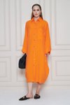 Turuncu Oversize Keten Karışımlı Yarasa Kol Tesettür Tunik