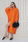 Turuncu Oversize Keten Karışımlı Yarasa Kol Tesettür Tunik