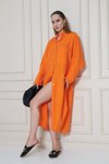 Turuncu Oversize Keten Karışımlı Yarasa Kol Tesettür Tunik