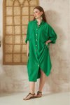 Yeşil Yarasa Kol Keten Karışımlı Gömlek Tunik