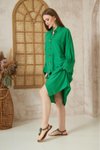 Yeşil Yarasa Kol Keten Karışımlı Gömlek Tunik