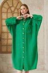 Yeşil Yarasa Kol Keten Karışımlı Gömlek Tunik