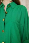 Yeşil Yarasa Kol Keten Karışımlı Gömlek Tunik