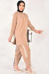 Bej Modal Kumaş Kol Detaylı Tesettür İkili Takım