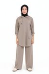 Bej Oversize Kapişonlu Tesettür Takım