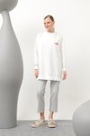 Ekru Ayakkabı Baskılı İki İplikli Tesettür Tunik