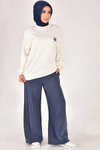 Ekru Sırtı Nakış Detaylı Modal Tesettür Tunik