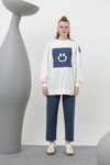 Ekru Smile Baskılı Oversize Tesettür Tunik