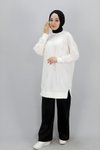 Ekru Taş Detaylı İp Kumaş Sweatshirt Tunik