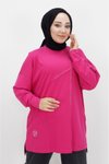Fuşya Viskon Kumaş Önü Taşlı Tesettür Tunik