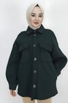 Haki İp Kumaş İçi Pamuklu Cepli Tesettür Ceket