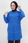 İndigo Viskon Kumaş Önü Taş Şeritli Tesettür Tunik