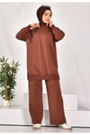 Kahve Taş Desenli İki İplik Kumaş Sweatshirt Tunik