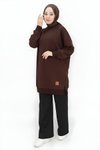 Kahverengi İki İp Kumaş Basic Sweatshirt Tunik